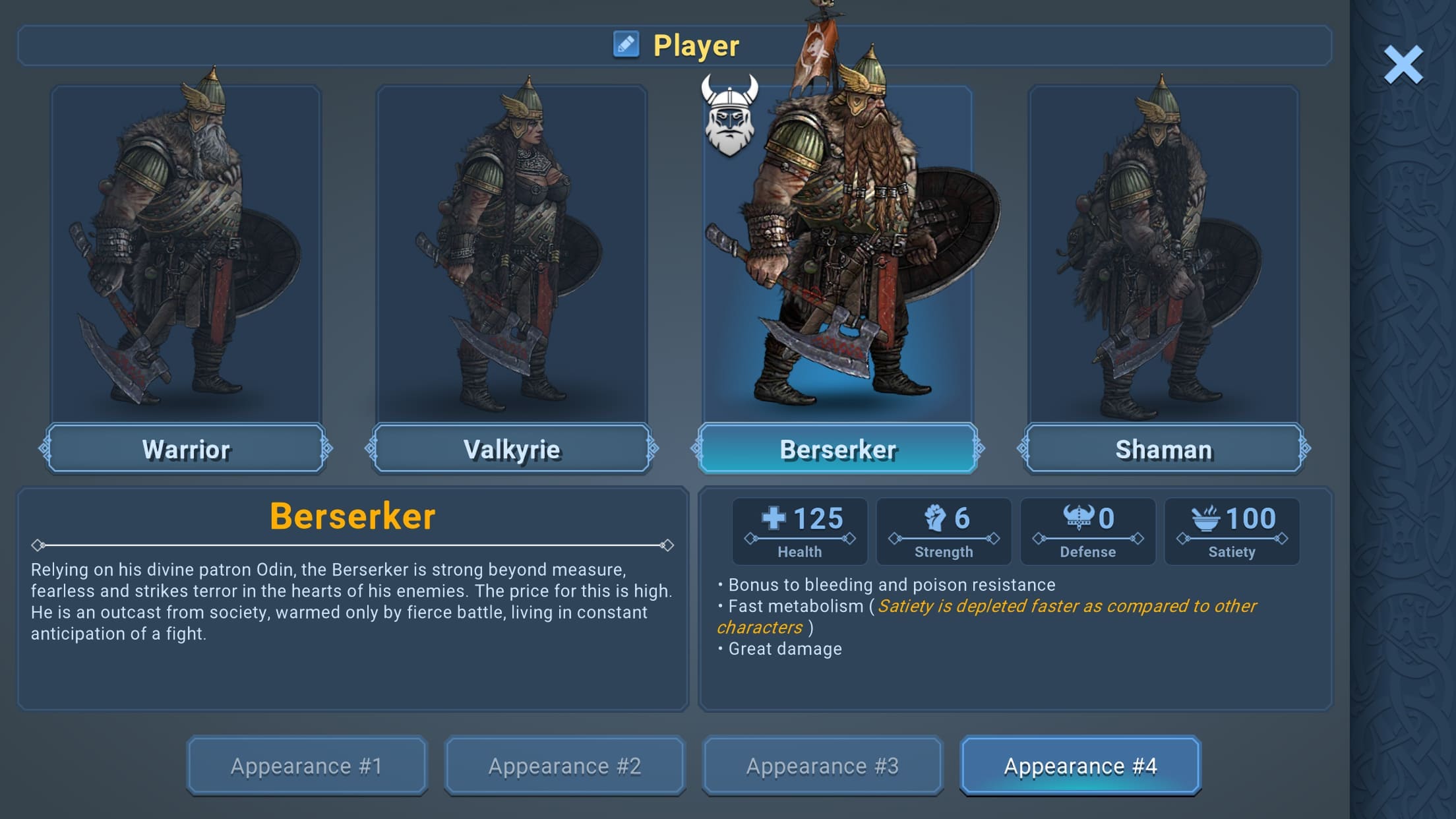 Statystyki Berserkera na ekranie wyboru klasy